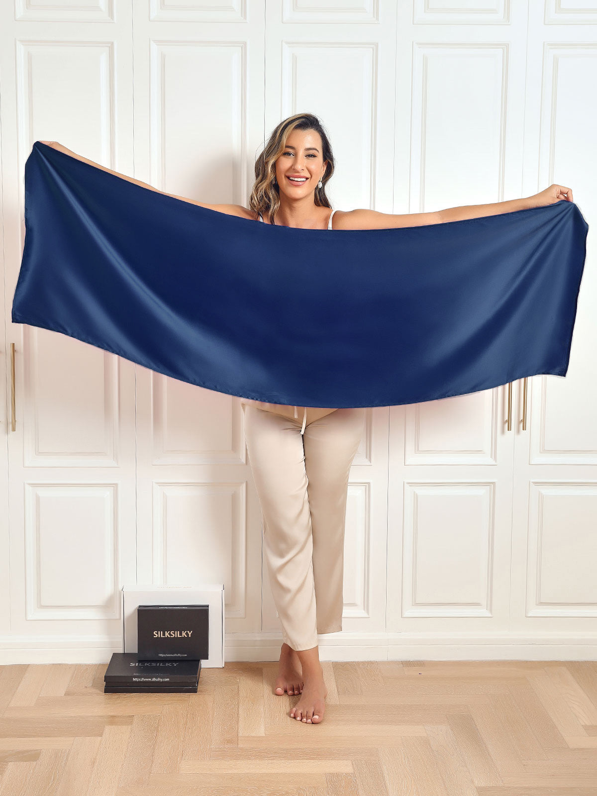 SilkSilky-AU Pure Silk Scarf DarkBlue 002