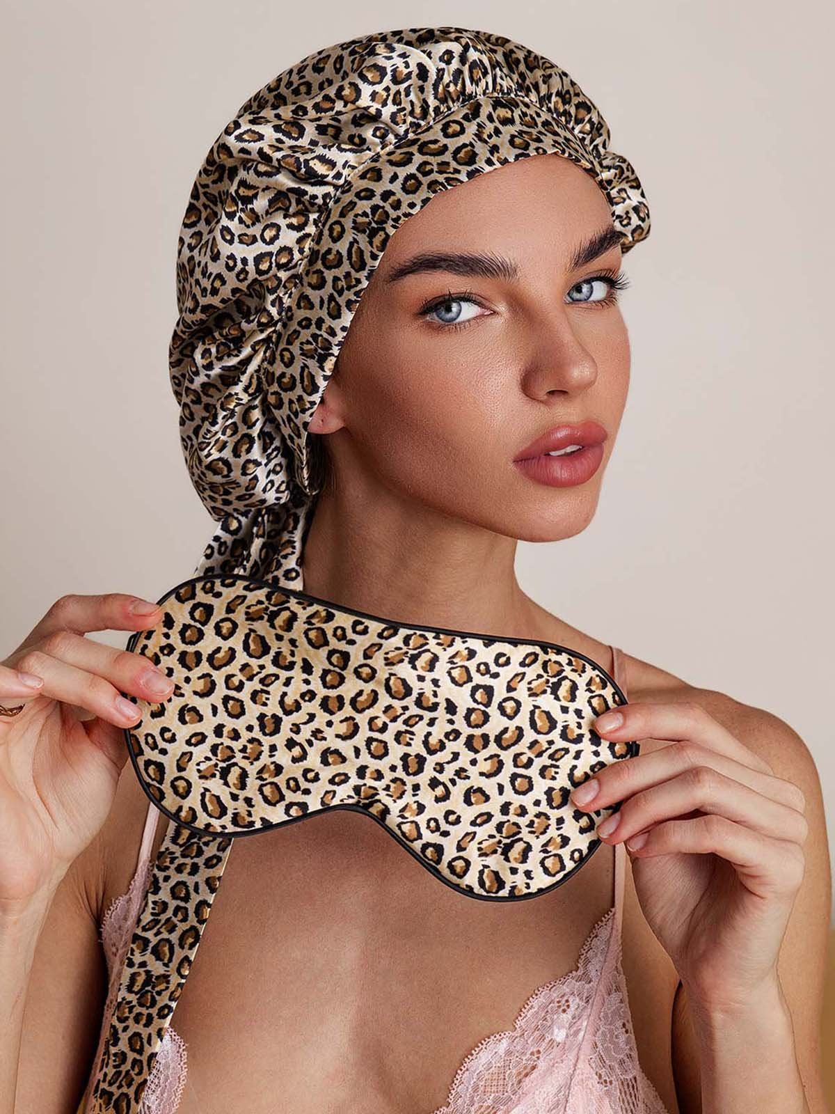 SilkSilky-AU Pure Silk Sleep Cap Leopard 001