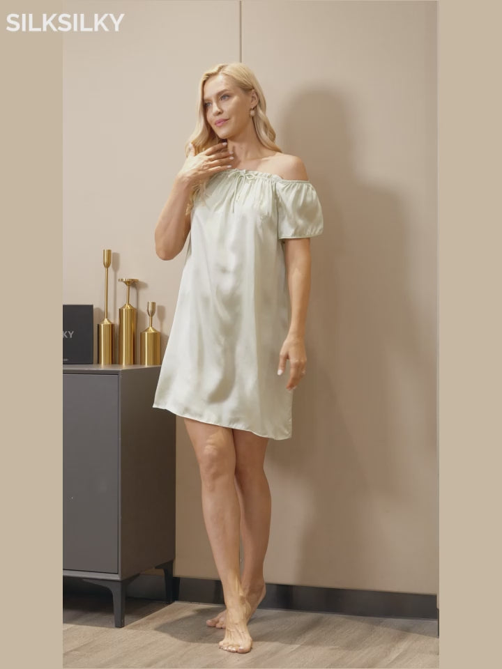 SilkSilky-AU Pure Silk Tie Neck Nightgown video 001