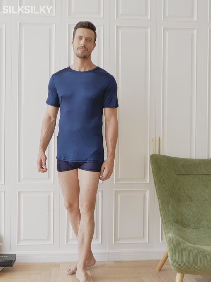 SilkSilky-AU Silk Knitted Round Neck Men's T-Shirt video 001