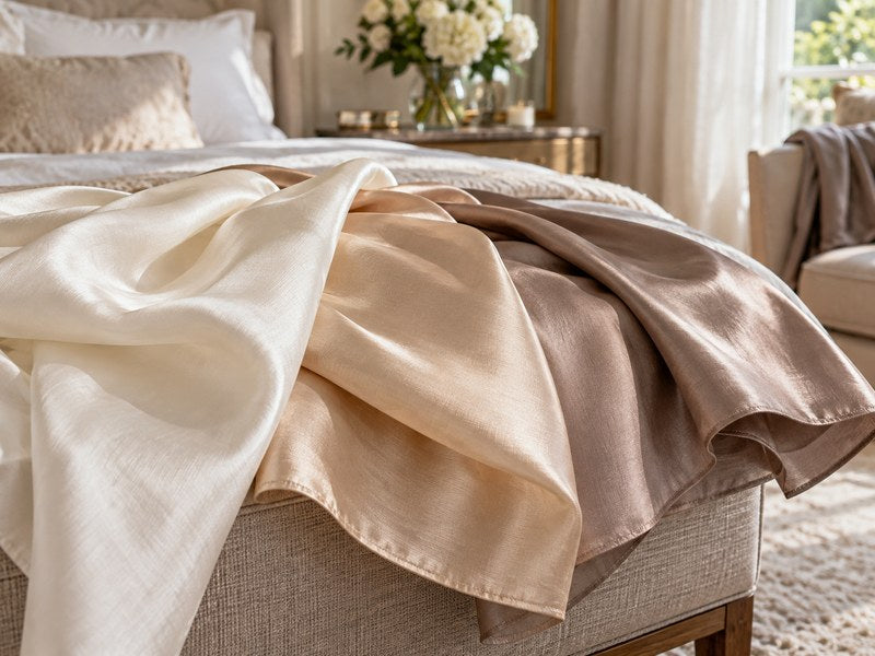 Mulberry silk fabric swatches in several neutral weights and finishes
