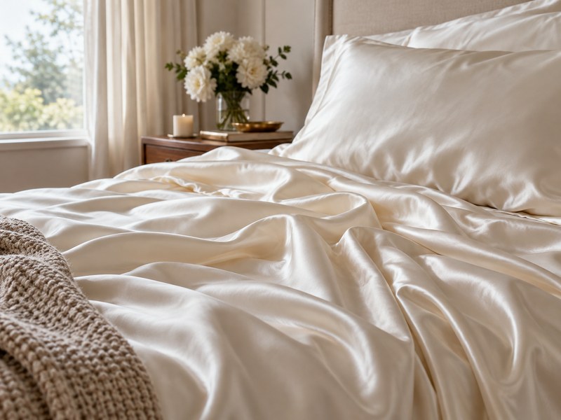 Silk fabric draped in soft folds with a visible natural sheen