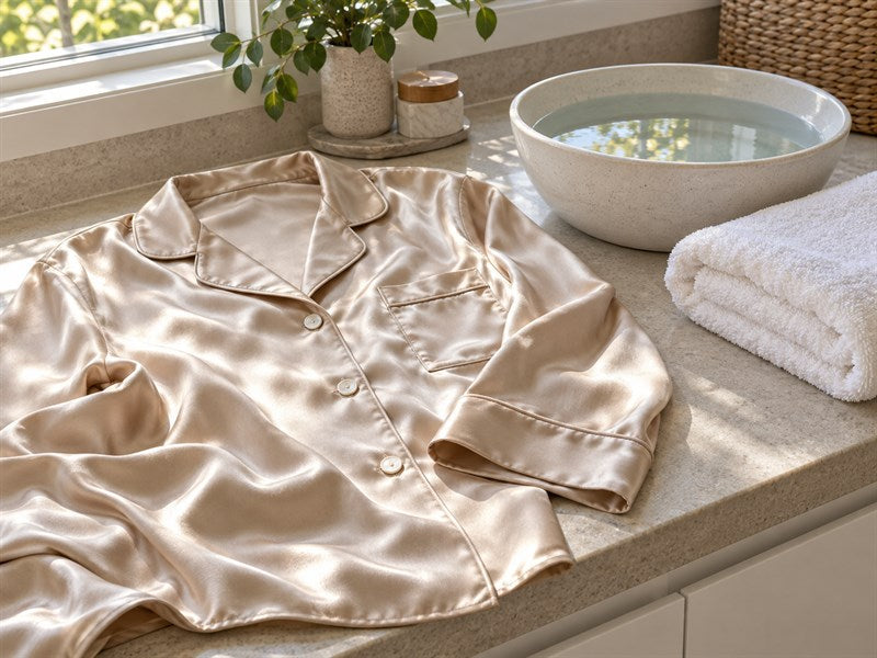 Ivory silk pyjamas prepared for a gentle wash