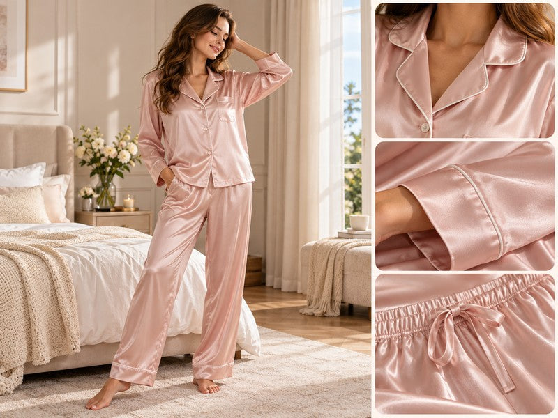 Real silk pyjamas try-on review showing 100% mulberry silk fit and drape