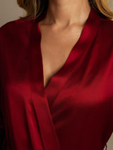 [Wine] SilkSilky-AU Half Sleeve Women's Dressing Gown 004