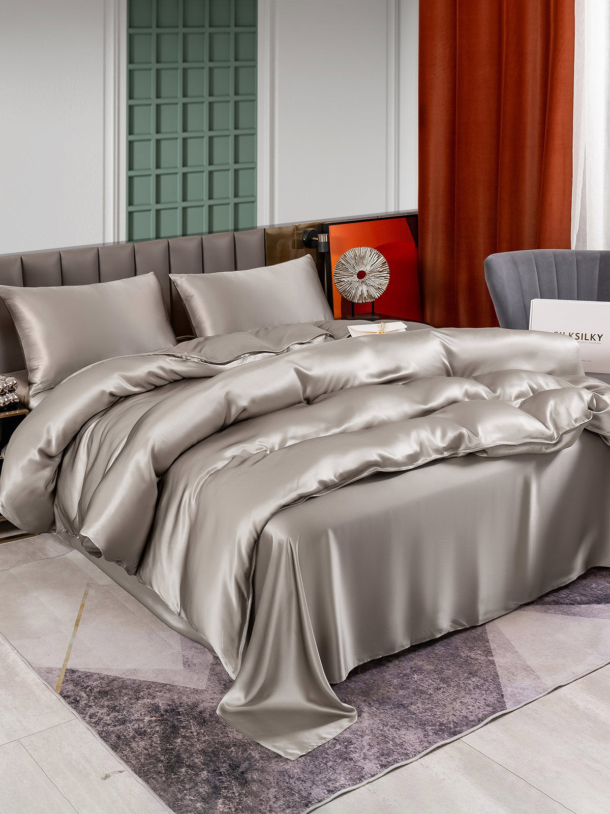 SilkSilky AU 25Momme Pure Silk Bedding Set Gray 003