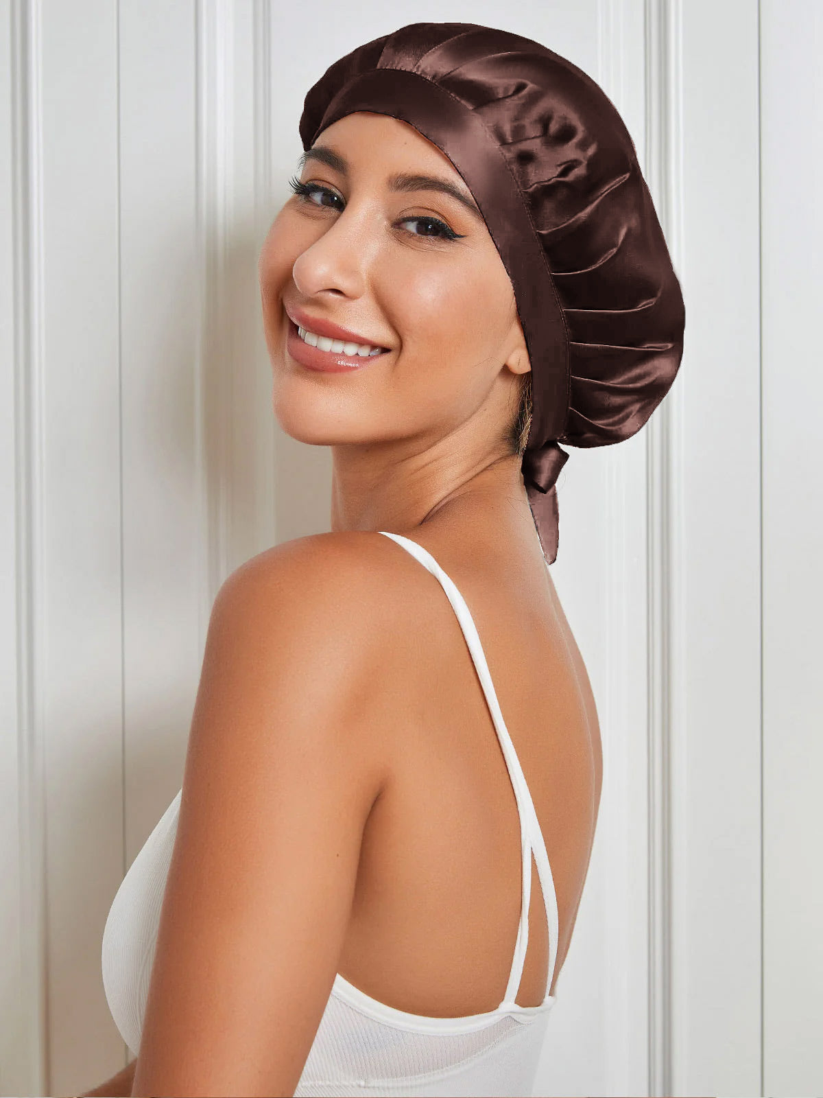 SilkSilky-AU Pure Silk Sleep Cap Coffee 004