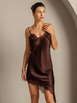 [Brown] SilkSilky-AU Pure Silk Asymmetric Dress 001