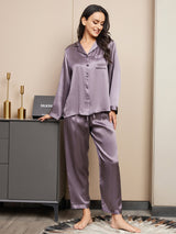 [Purple Gray] SilkSilky-AU Long Sleeve Notch Collar Women's Pyjamas 001