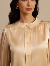 [Champagne] SilkSilky-AU 19Momme Long Sleeve Round Neck Blouse 005