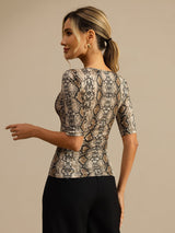 [Snakeskin] SilkSilky-AU 100% Silk Jersey Half Sleeve Scoop Neck Women's T-Shirt 002