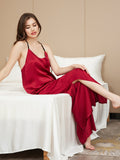 SilkSilky AU Pure Silk Sleeveless V Neck Camisole Set Wine 006