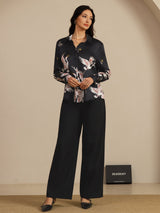 [Black] SilkSilky-AU 19Momme Long Sleeve Lapel Collar Women's Shirt 008