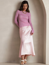 [Pink] SilkSilky-AU 19Momme Stretch Silk Charmeuse Skirt 007