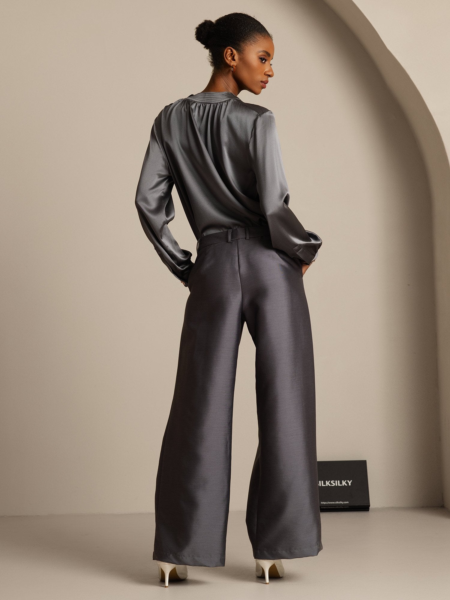 [Gray] SilkSilky-AU 32Momme Wool Womens Pants 002,