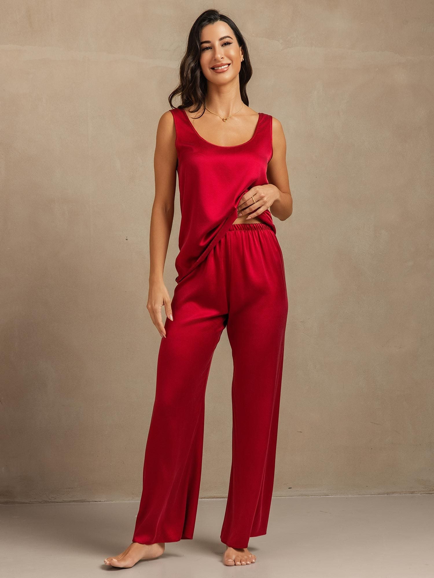 [Wine] SilkSilky-AU 19Momme Machine-Washable Silk Womens Pajamas 004