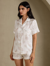 [Cream Floral] SilkSilky-AU Short Sleeve Notch Collar Women's Pyjamas 003