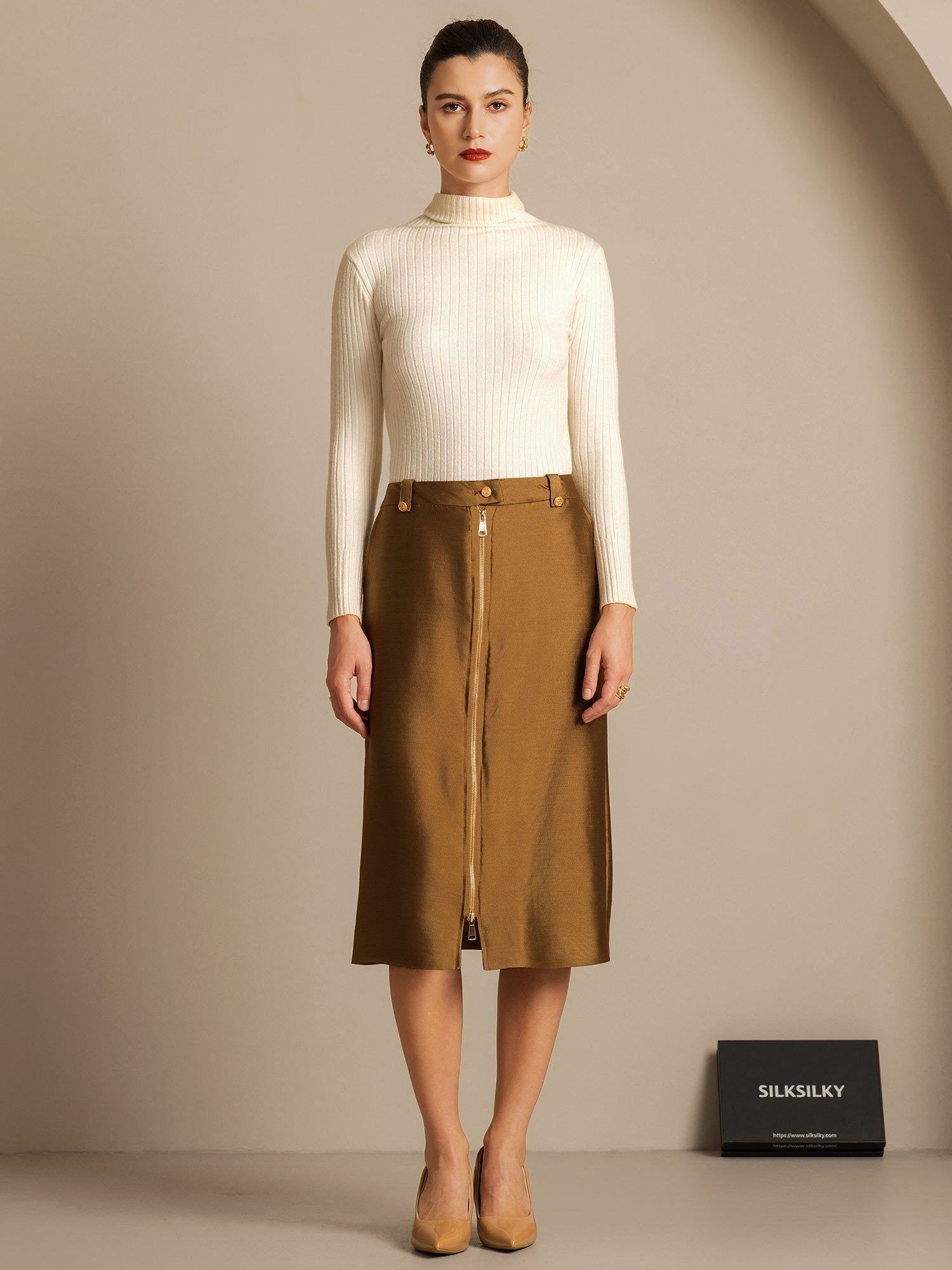 [Bronze] SilkSilky-AU 32Momme Wool Split Skirt 006,
