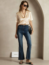 [Champagne] SilkSilky-AU Short Sleeve Notch Collar Women's Shirt 007