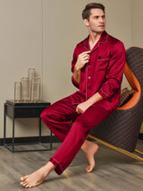 [Red] SilkSilky-AU Long Sleeve Notch Collar Men's Pyjamas 006