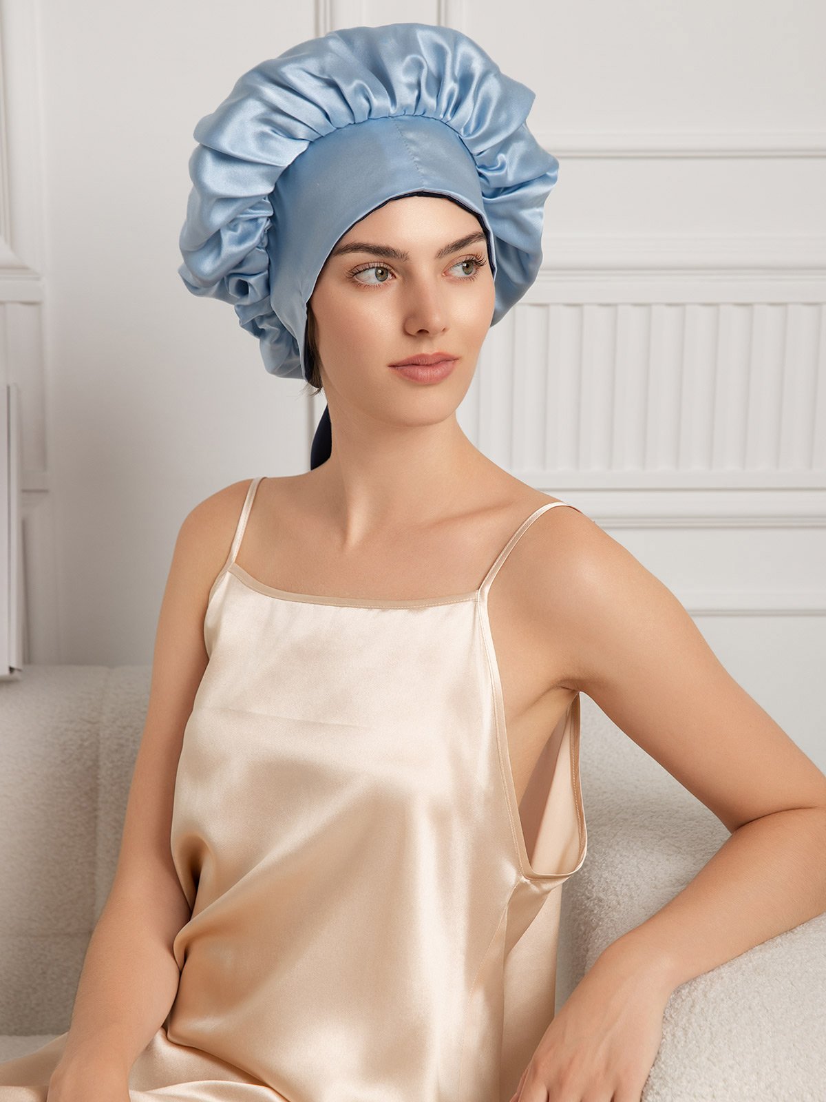 SilkSilky-AU Pure Silk Sleep Cap DarkBlue 008