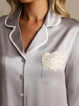 [Lavender] SilkSilky-AU Pure Silk Lapel Collar Nightshirt 004