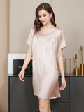 SilkSilky AU Pure Silk Short Sleeve Round Neck Nightgown Pink 008