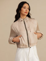 [Tan] SilkSilky-AU 18Momme Silk Satin Surah Long Sleeve High Neck Women's Outerwear 004
