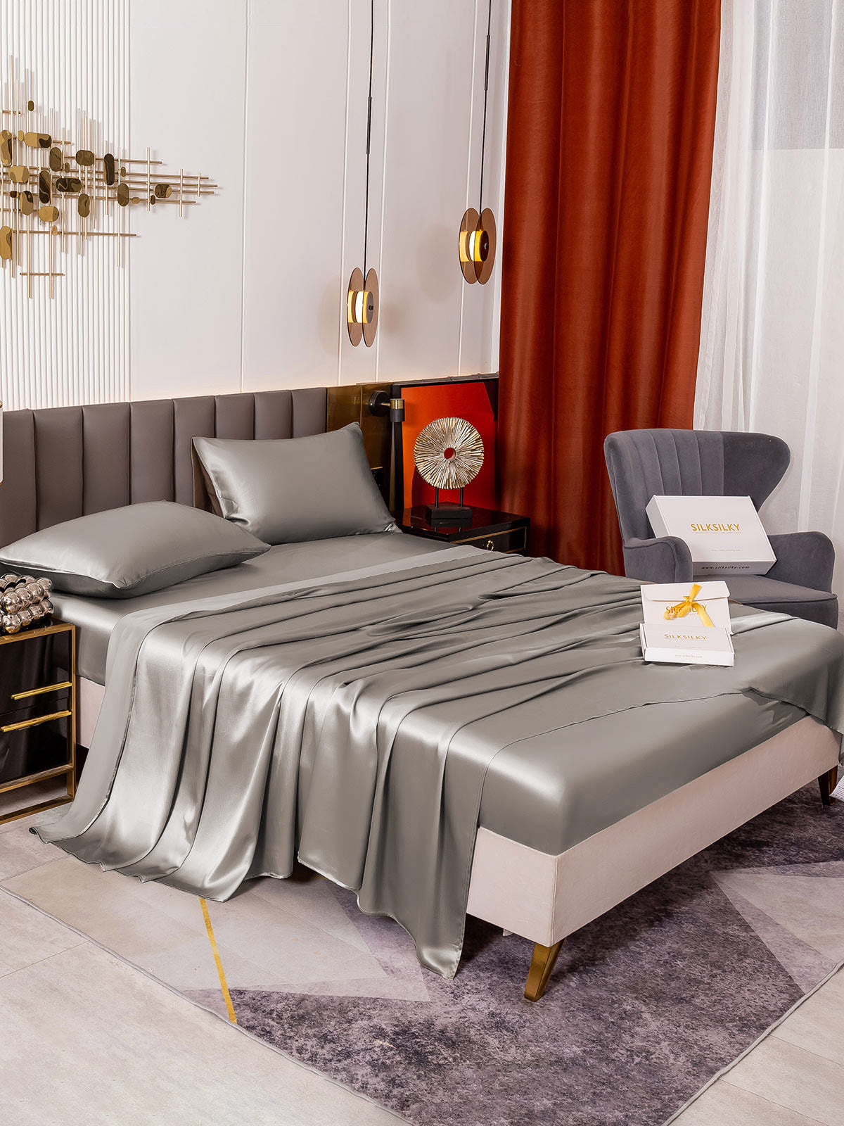 [Gray] SilkSilky-AU 19Momme Pure Silk Bedding Set 006