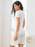 SilkSilky AU Silk Knitted Short Sleeve Round Neck Women's Loungewear White 002