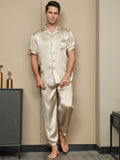 Piping Trim Men‘s Pure Silk Pajama Set 2Pcs