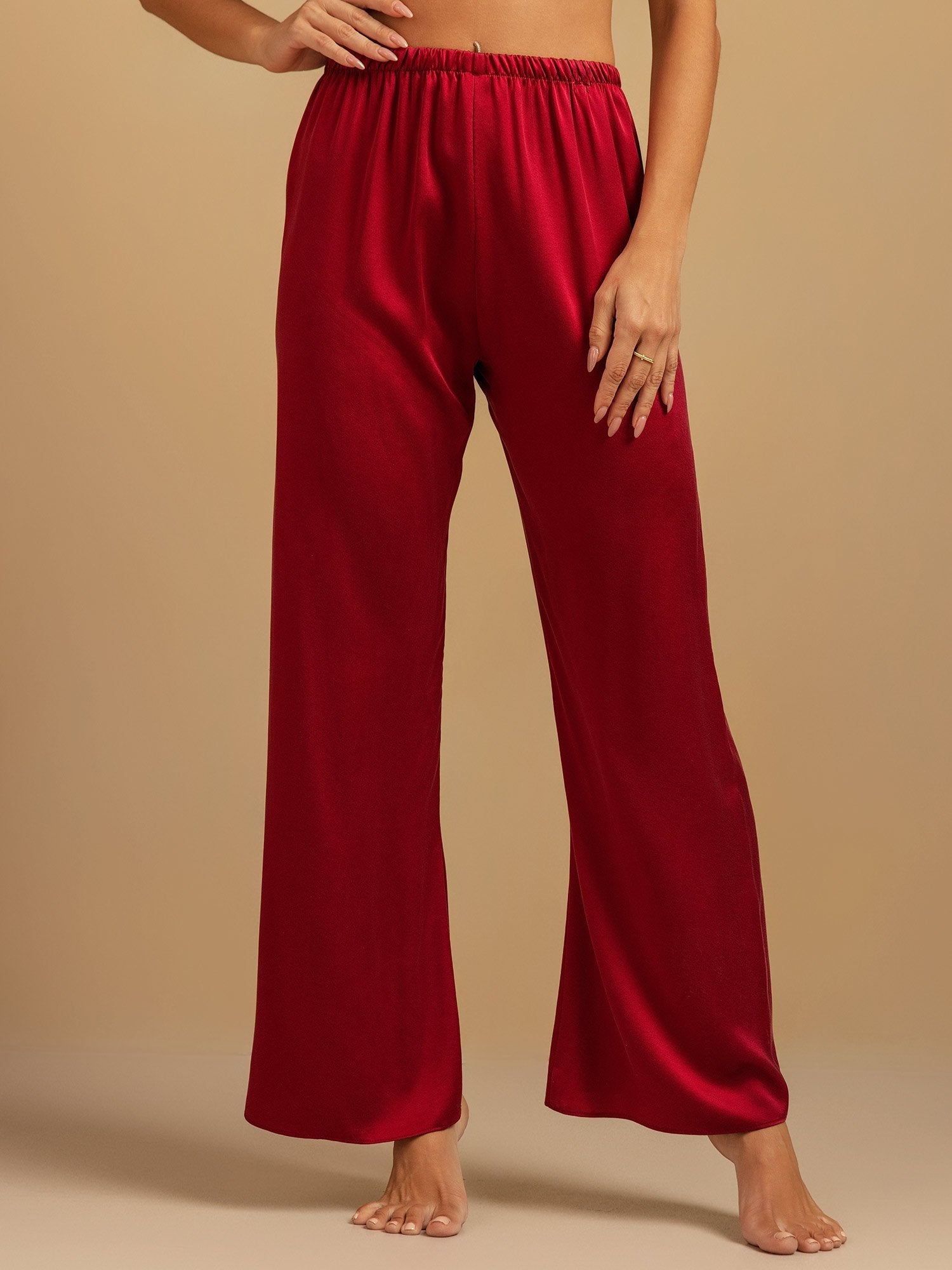 [Wine] SilkSilky-AU 19Momme Washable Silk Womens Sleep Bottoms 003,