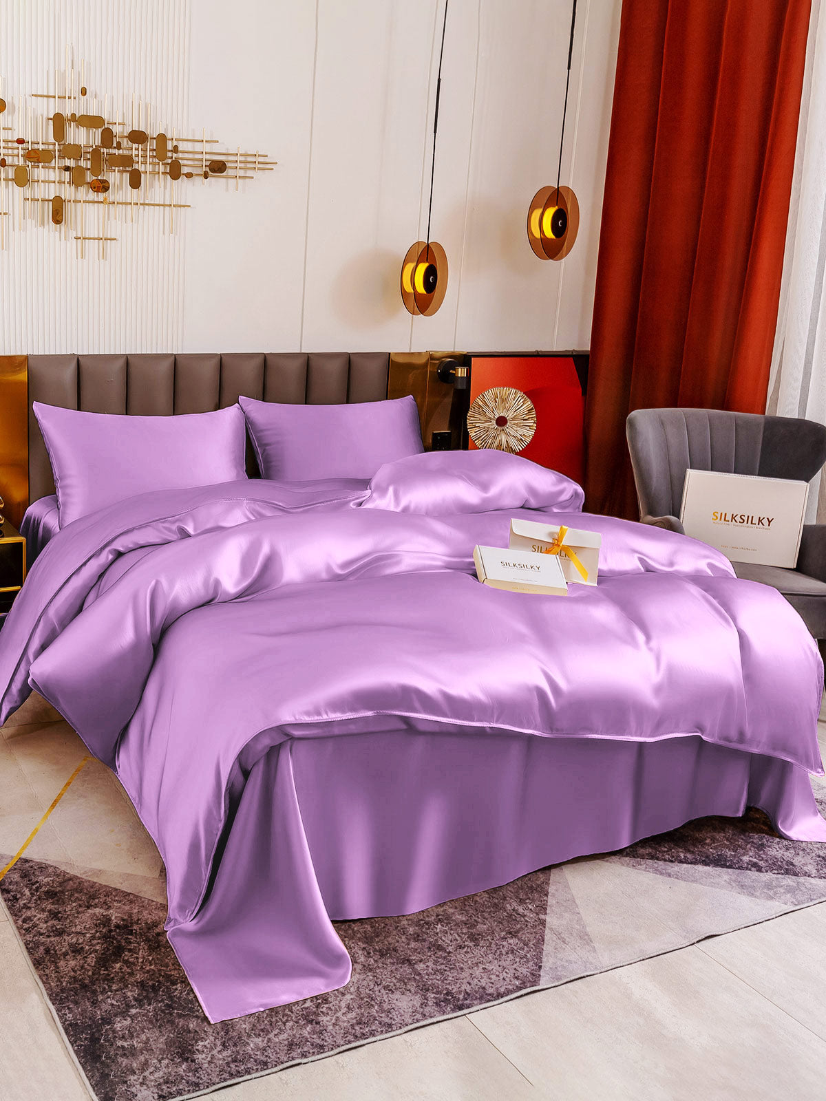 SilkSilky AU 19Momme Pure Silk Bedding Set Lavender 004