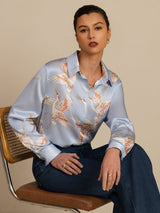 [Light Blue] SilkSilky-AU 19Momme Long Sleeve Lapel Collar Women's Shirt 001