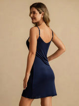 [Dark Blue] SilkSilky-AU Sleeveless Round Neck Nightgown 002