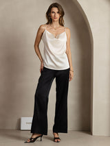 [Light Gray] SilkSilky-AU 19Momme Stretch Silk Charmeuse Spaghetti Strap Cowl Neck Camisole 003