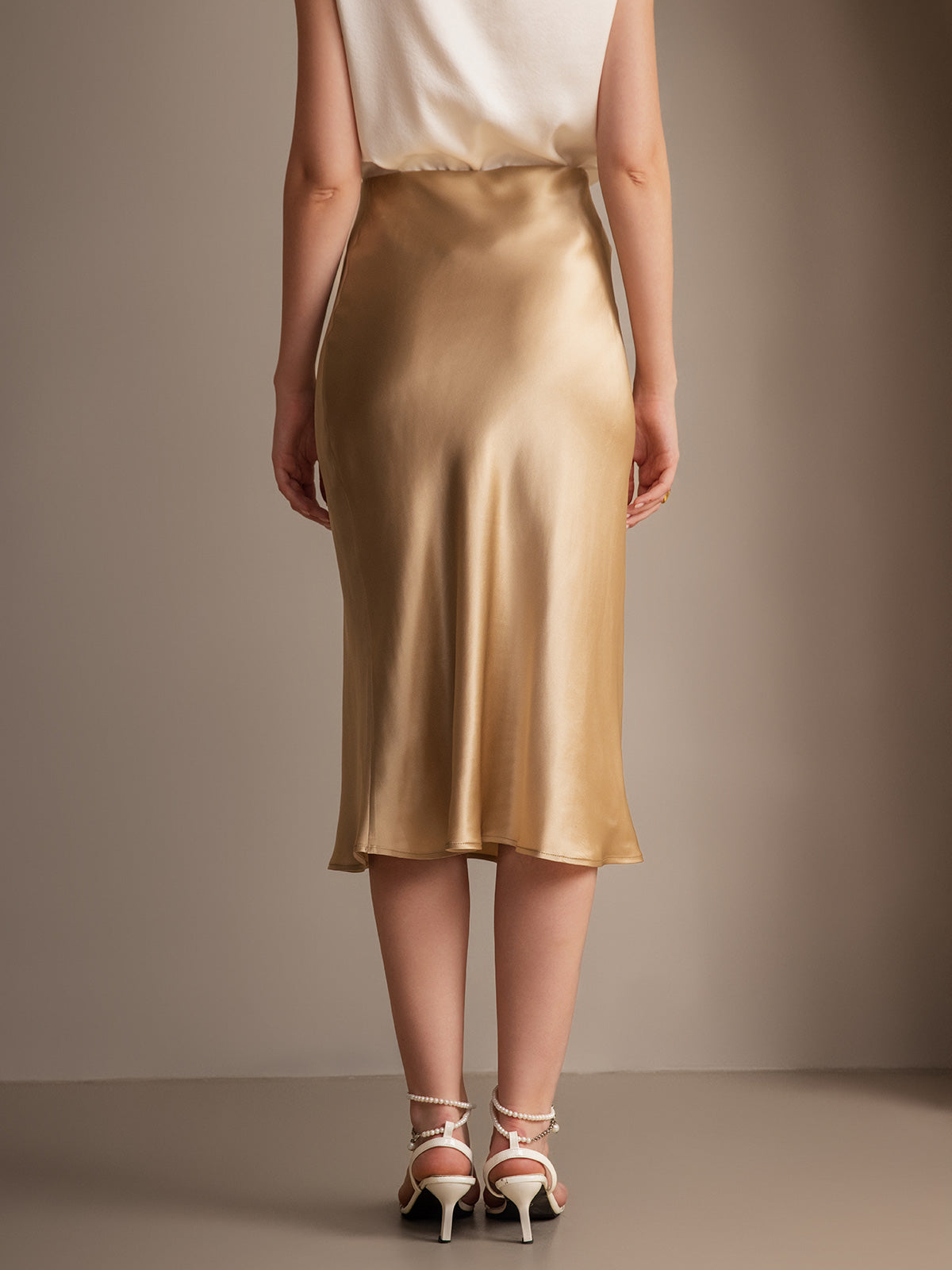 [Champagne] SilkSilky-AU 19Momme Pure Silk Skirt 002,
