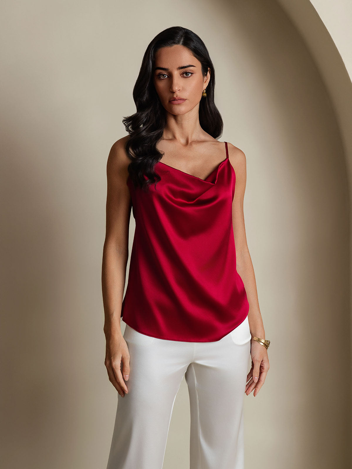 SilkSilky-AU 19Momme Silk Cowl Neck Camisole Wine 006