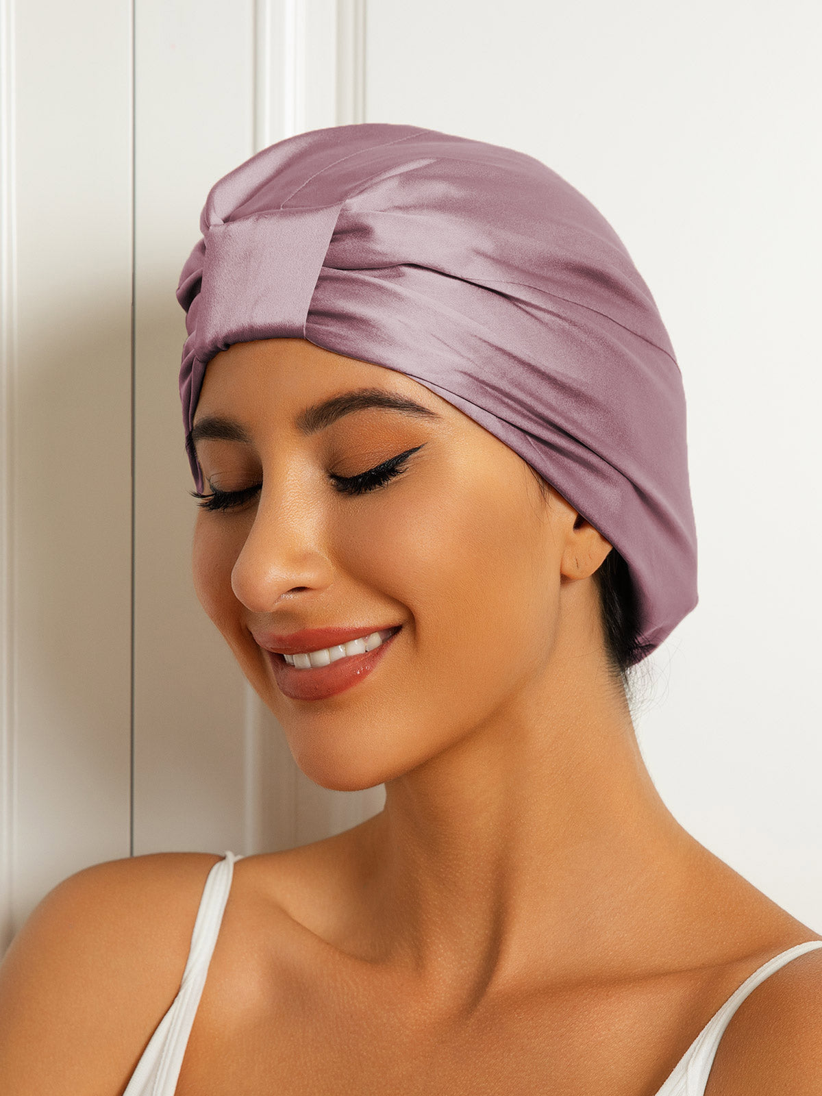 SilkSilky-AU Pure Silk Sleep Cap PaleMauve 001