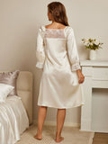 SilkSilky AU Pure Silk Long Sleeve Nightgown White 002