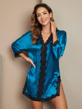 SilkSilky AU Pure Silk 3/4 Sleeve V Neck Nightgown Teal 004