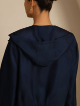 [DarkBlue] SilkSilky-AU 18Momme Silk Satin Surah Long Sleeve Stand Collar Women's Outerwear 005