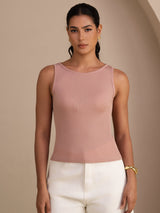 [Pink] SilkSilky-AU Sleeveless Round Neck Camisole 003