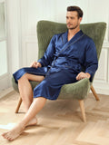 SilkSilky AU Pure Silk Long Sleeve Lapel Men's Dressing Gown DarkBlue 006