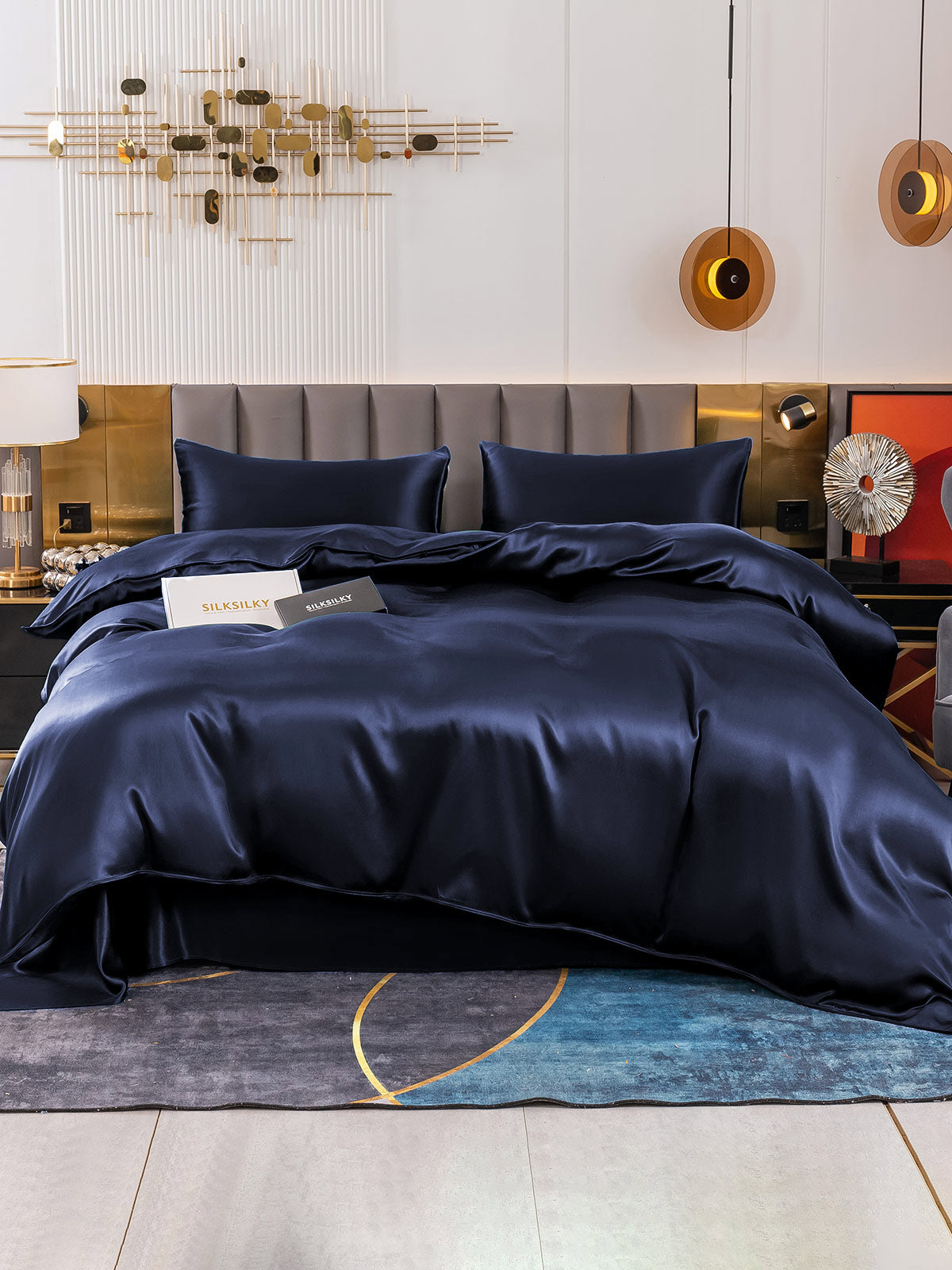 SilkSilky AU 19Momme Pure Silk Bedding Set DarkBlue 002