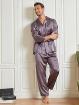 [Purple Gray] SilkSilky-AU Long Sleeve Notch Collar Men's Pyjamas 001
