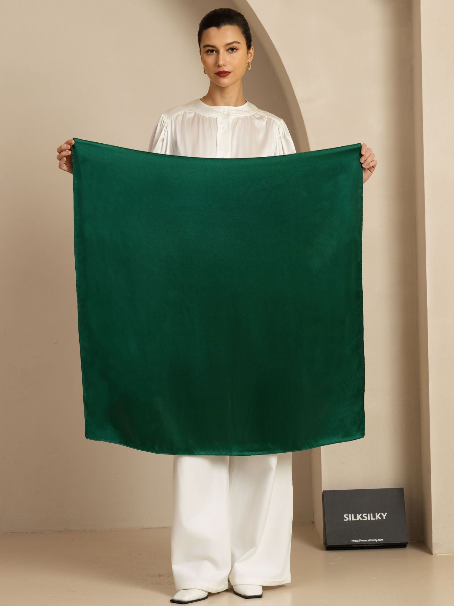 [DarkGreen] SilkSilky-AU Pure Silk Scarf 002