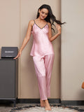 SilkSilky AU Pure Silk Sleeveless V Neck Women's Pyjamas Pink 001