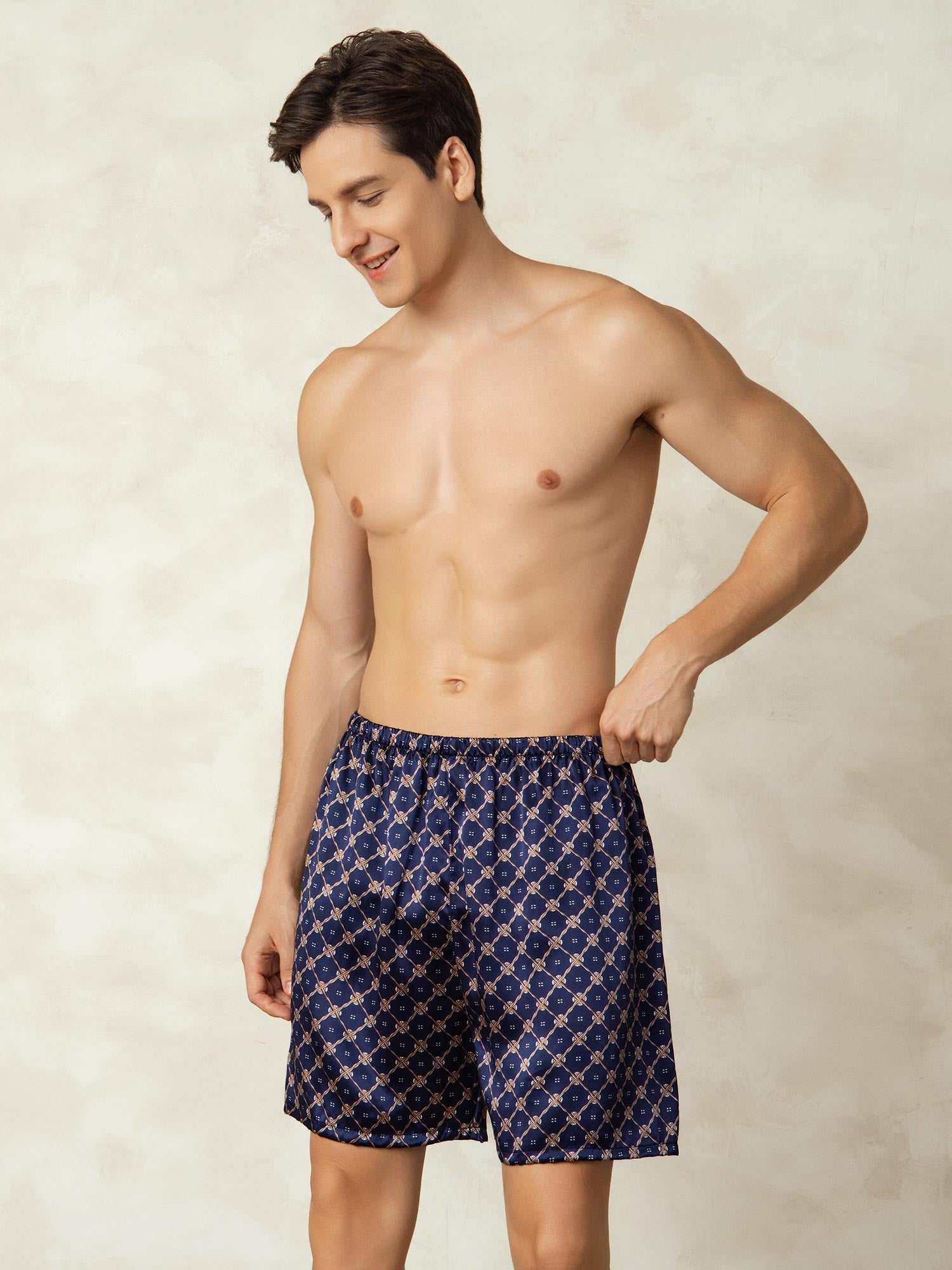 [Navy Chain] SilkSilky-AU Pure Silk Mens Sleep Bottoms 007