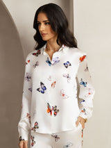 [White Butterfly] SilkSilky-AU 19Momme Silk Lapel Collar Women''s Outfit Sets 004